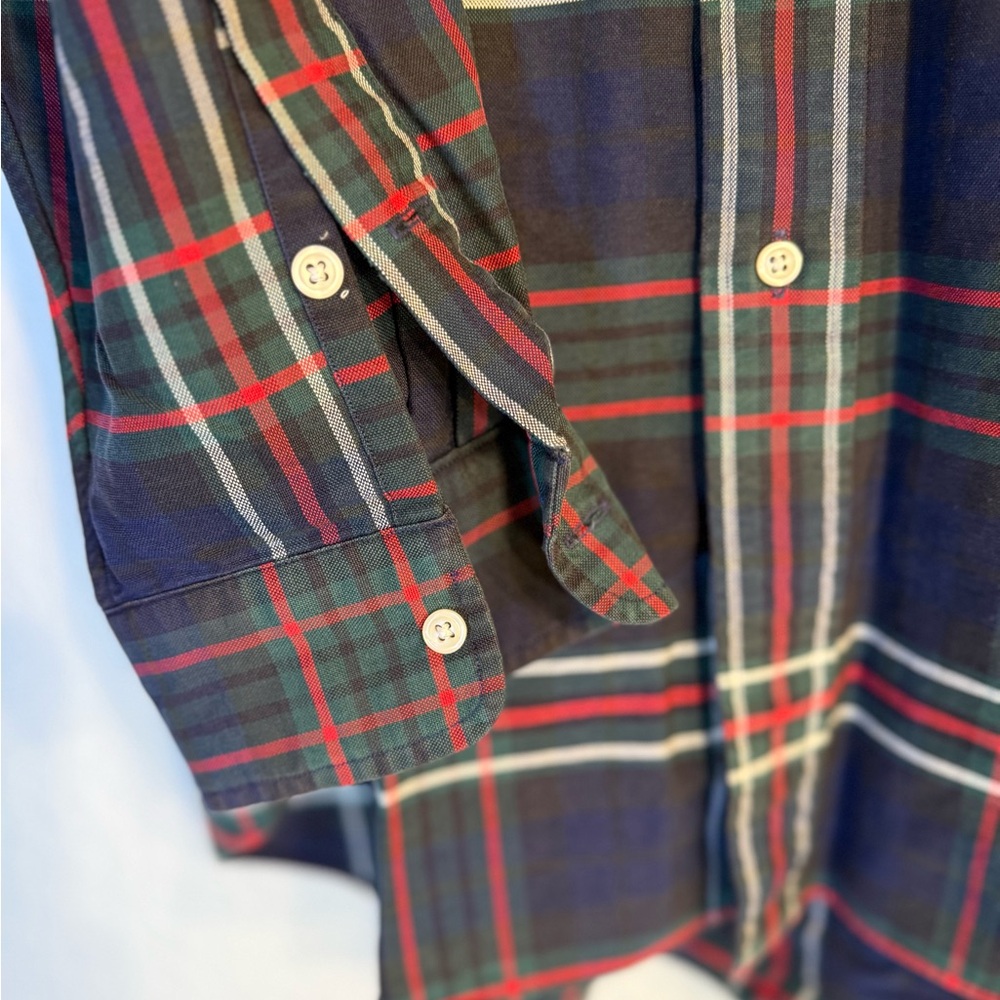 VTG Ralph Lauren BIG SHIRT Men L Navy Green Red Plaid Button Down 100% Cotton - Picture 10 of 15